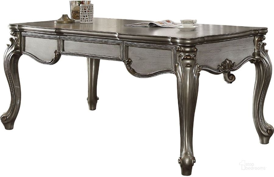 The appearance of Versailles Antique Platinum Executive Leg Desk designed by ACME in the rustic / southwestern interior design. This silver piece of furniture  was selected by 1StopBedrooms from Versailles Collection to add a touch of cosiness and style into your home. Sku: 92820. Material: Wood. Product Type: Executive Desk. Image1