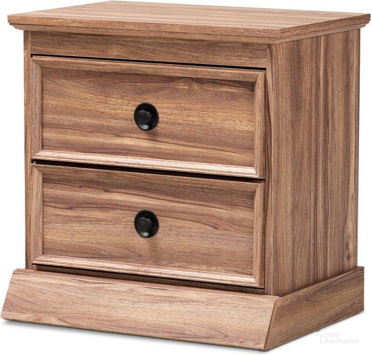 The appearance of Baxton Studio Ryker Modern and Contemporary Oak Finished 2-Drawer Wood Nightstand designed by Baxton Studio in the modern / contemporary interior design. This oak piece of furniture  was selected by 1StopBedrooms from Ryker Collection to add a touch of cosiness and style into your home. Sku: FP-1804-4013. Material: Wood. Product Type: Nightstand. Image1