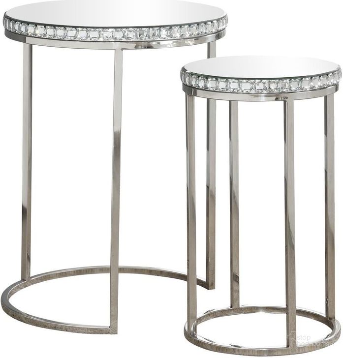 The appearance of 930227 Silver 2 Piece Nesting Tables designed by Coaster in the modern / contemporary interior design. This silver piece of furniture  was selected by 1StopBedrooms from  to add a touch of cosiness and style into your home. Sku: 930227. Product Type: Coffee Table. Material: MDF. Image1
