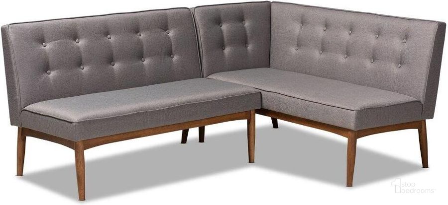 The appearance of Baxton Studio Arvid Mid-Century Modern Gray Fabric Upholstered 2-Piece Wood Dining Corner Sofa Bench designed by Baxton Studio in the transitional interior design. This gray piece of furniture  was selected by 1StopBedrooms from Arvid Collection to add a touch of cosiness and style into your home. Sku: BBT8051-Grey-2PC SF Bench. Product Type: Dining Bench. Material: Rubberwood. Image1