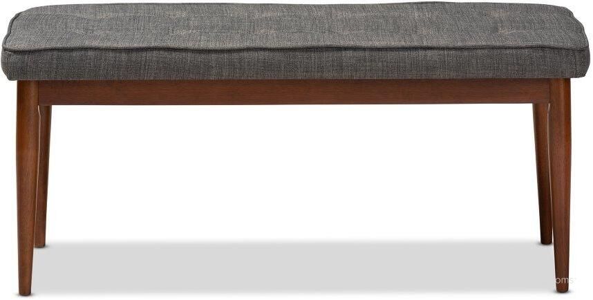 The appearance of Baxton Studio Itami Mid-Century Modern Dark Grey Fabric Upholstered Medium Oak Finished Wood Dining Bench designed by Baxton Studio in the transitional interior design. This gray piece of furniture  was selected by 1StopBedrooms from Itami Collection to add a touch of cosiness and style into your home. Sku: Itami-Grey/Medium Oak-Bench. Product Type: Dining Bench. Material: Rubberwood. Image1