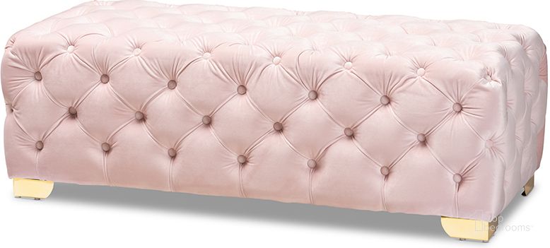 The appearance of Baxton Studio Avara Glam And Luxe Light Pink Velvet Fabric Upholstered Gold Finished Button Tufted Bench Ottoman designed by Baxton Studio in the glam interior design. This pink piece of furniture  was selected by 1StopBedrooms from Avara Collection to add a touch of cosiness and style into your home. Sku: TSFOT028-Light Pink/Gold-Otto. Material: Fabric. Product Type: Ottoman. Image1