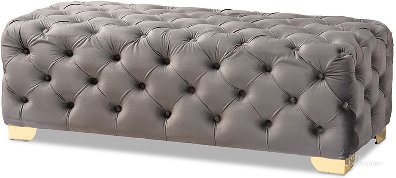 The appearance of Baxton Studio Avara Glam And Luxe Gray Velvet Fabric Upholstered Gold Finished Button Tufted Bench Ottoman designed by Baxton Studio in the glam interior design. This gray piece of furniture  was selected by 1StopBedrooms from Avara Collection to add a touch of cosiness and style into your home. Sku: TSFOT028-Slate Grey/Gold-Otto. Material: Fabric. Product Type: Ottoman. Image1