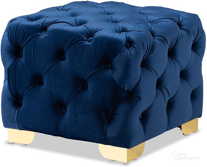 The appearance of Baxton Studio Avara Glam And Luxe Royal Blue Velvet Fabric Upholstered Gold Finished Button Tufted Ottoman designed by Baxton Studio in the glam interior design. This royal blue piece of furniture  was selected by 1StopBedrooms from Avara Collection to add a touch of cosiness and style into your home. Sku: TSFOT029-Dark Royal Blue/Gold-Otto. Material: Fabric. Product Type: Ottoman. Image1