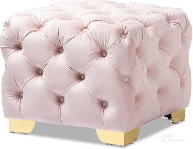 The appearance of Baxton Studio Avara Glam And Luxe Light Pink Velvet Fabric Upholstered Gold Finished Button Tufted Ottoman designed by Baxton Studio in the glam interior design. This pink piece of furniture  was selected by 1StopBedrooms from Avara Collection to add a touch of cosiness and style into your home. Sku: TSFOT029-Light Pink/Gold-Otto. Material: Fabric. Product Type: Ottoman. Image1