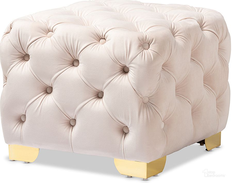 The appearance of Baxton Studio Avara Glam And Luxe Light Beige Velvet Fabric Upholstered Gold Finished Button Tufted Ottoman designed by Baxton Studio in the glam interior design. This light beige piece of furniture  was selected by 1StopBedrooms from Avara Collection to add a touch of cosiness and style into your home. Sku: TSFOT029-Light Beige/Gold-Otto. Material: Fabric. Product Type: Ottoman. Image1