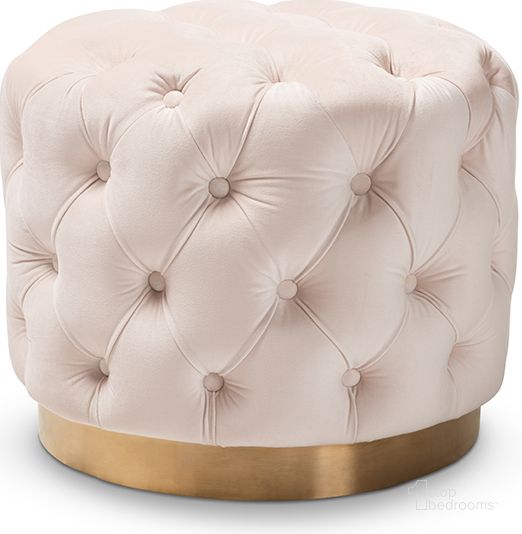 The appearance of Baxton Studio Valeria Glam Light Beige Velvet Fabric Upholstered Gold-Finished Button Tufted Ottoman designed by Baxton Studio in the glam interior design. This light beige piece of furniture  was selected by 1StopBedrooms from Valeria Collection to add a touch of cosiness and style into your home. Sku: TSFOT030-Light Beige/Gold-Otto. Material: Fabric. Product Type: Ottoman. Image1