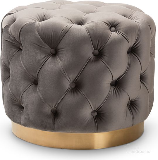The appearance of Baxton Studio Valeria Glam Gray Velvet Fabric Upholstered Gold-Finished Button Tufted Ottoman designed by Baxton Studio in the glam interior design. This gray piece of furniture  was selected by 1StopBedrooms from Valeria Collection to add a touch of cosiness and style into your home. Sku: TSFOT030-Slate Grey/Gold-Otto. Material: Fabric. Product Type: Ottoman. Image1