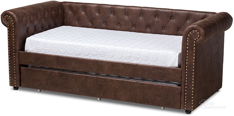 The appearance of Baxton Studio Mabelle Modern And Contemporary Brown Faux Leather Upholstered Daybed With Trundle designed by Baxton Studio in the modern / contemporary interior design. This brown piece of furniture  was selected by 1StopBedrooms from Mabelle Collection to add a touch of cosiness and style into your home. Sku: Ashley-Brown-Daybed. Bed Type: Daybed. Bed Size: Twin. Product Type: Upholstered Bed. Material: Rubberwood. Image1