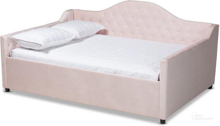 The appearance of Baxton Studio Perry Modern and Contemporary Light Pink Velvet Fabric Upholstered and Button Tufted Queen Size Daybed designed by Baxton Studio in the modern / contemporary interior design. This light pink piece of furniture  was selected by 1StopBedrooms from Perry Collection to add a touch of cosiness and style into your home. Sku: CF8940-Light Pink-Daybed-Q. Bed Type: Daybed. Material: Wood. Product Type: DayBed. Bed Size: Queen. Image1