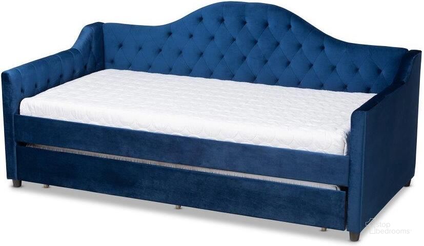 The appearance of Baxton Studio Perry Modern and Contemporary Royal Blue Velvet Fabric Upholstered and Button Tufted Twin Size Daybed with Trundle designed by Baxton Studio in the modern / contemporary interior design. This royal blue piece of furniture  was selected by 1StopBedrooms from Perry Collection to add a touch of cosiness and style into your home. Sku: CF8940-Navy Blue-Daybed-T/T. Bed Type: Daybed. Material: Wood. Product Type: DayBed. Bed Size: Twin. Image1