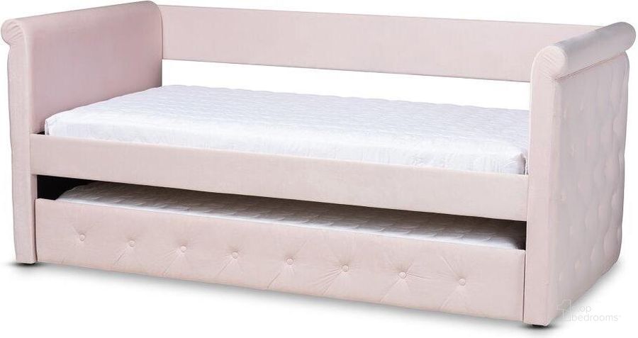 The appearance of Baxton Studio Amaya Modern and Contemporary Light Pink Velvet Fabric Upholstered Twin Size Daybed with Trundle designed by Baxton Studio in the modern / contemporary interior design. This pink piece of furniture  was selected by 1StopBedrooms from Amaya Collection to add a touch of cosiness and style into your home. Sku: CF8825-Light Pink-Daybed-T/T. Bed Type: Daybed. Material: Fabric. Product Type: DayBed. Bed Size: Twin. Image1