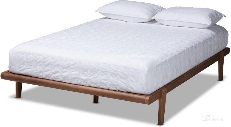 The appearance of Baxton Studio Kaia Mid-Century Modern Walnut Brown Finished Wood Queen Size Platform Bed Frame designed by Baxton Studio in the transitional interior design. This ash walnut piece of furniture  was selected by 1StopBedrooms from Kaia Collection to add a touch of cosiness and style into your home. Sku: MG0002-Ash Walnut-Queen. Product Type: Bed Frame. Material: Rubberwood. Image1