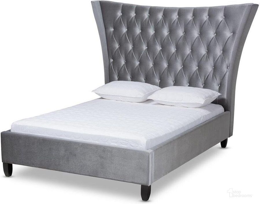 The appearance of Baxton Studio Viola Glam and Luxe Grey Velvet Fabric Upholstered and Button Tufted Queen Size Platform Bed with Tall Wingback Headboard designed by Baxton Studio in the glam interior design. This gray piece of furniture  was selected by 1StopBedrooms from Viola Collection to add a touch of cosiness and style into your home. Sku: CF9015-Silver Grey-Queen. Bed Type: Platform Bed. Material: Wood. Product Type: Platform Bed. Bed Size: Queen. Image1