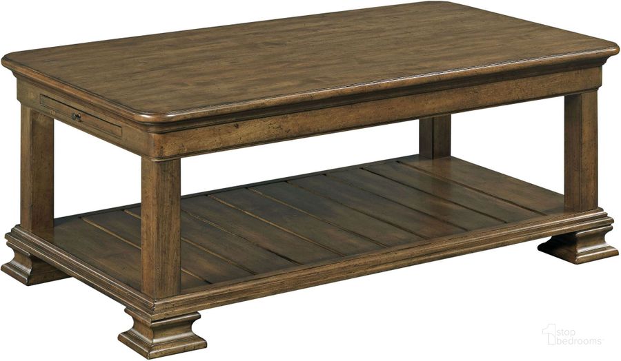 The appearance of Portolone Rectangular Cocktail Table designed by Kincaid in the traditional interior design. This brown piece of furniture  was selected by 1StopBedrooms from Portolone Collection to add a touch of cosiness and style into your home. Sku: 95-023. Material: Wood. Product Type: Cocktail Table. Table Top Shape: Rectangular. Image1