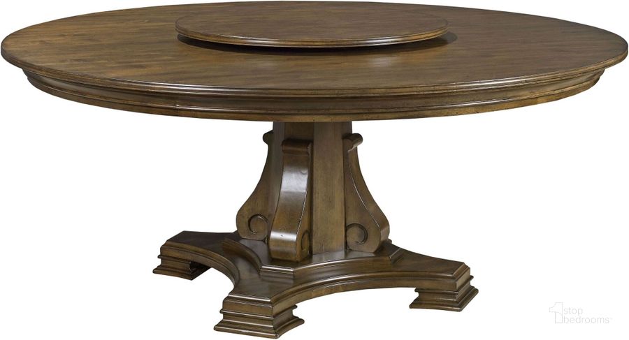 The appearance of Portolone 60" Round Dining Table designed by Kincaid in the traditional interior design. This brown piece of furniture  was selected by 1StopBedrooms from Portolone Collection to add a touch of cosiness and style into your home. Sku: 95-052T;95-052B. Table Base Style: Pedestal. Table Top Shape: Round. Material: Wood. Product Type: Dining Table. Image1