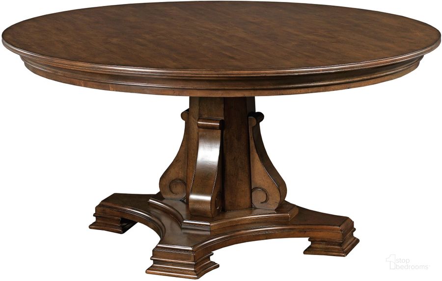 The appearance of Portolone 60" Round Dining Table designed by Kincaid in the traditional interior design. This brown piece of furniture  was selected by 1StopBedrooms from Portolone Collection to add a touch of cosiness and style into your home. Sku: 95-052P. Table Base Style: Pedestal. Table Top Shape: Round. Material: Wood. Product Type: Dining Table. Image1