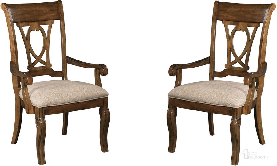 The appearance of Portolone Slat Back Arm Chair Set of 2 designed by Kincaid in the traditional interior design. This brown piece of furniture  was selected by 1StopBedrooms from Portolone Collection to add a touch of cosiness and style into your home. Sku: 95-062. Material: Fabric. Product Type: Arm Chair. Image1