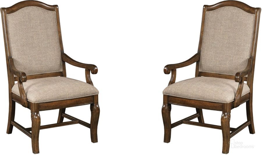 The appearance of Portolone Upholstered Arm Chair Set of 2 designed by Kincaid in the traditional interior design. This brown piece of furniture  was selected by 1StopBedrooms from Portolone Collection to add a touch of cosiness and style into your home. Sku: 95-064. Material: Fabric. Product Type: Arm Chair. Image1