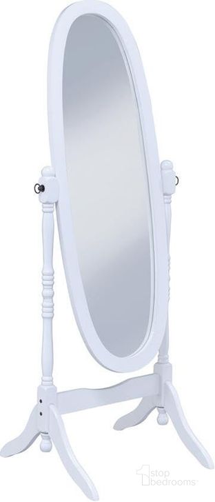 The appearance of White Cheval Mirror designed by Coaster in the transitional interior design. This white piece of furniture  was selected by 1StopBedrooms from  to add a touch of cosiness and style into your home. Sku: 950802. Material: Glass. Product Type: Floor Mirror. Image1