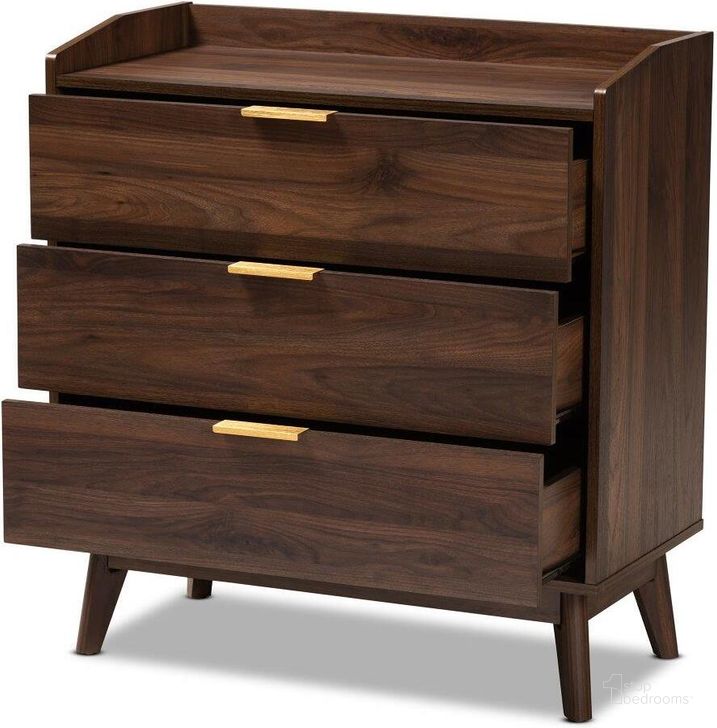 The appearance of Baxton Studio Lena Mid-Century Modern Walnut Brown Finished 3-Drawer Wood Chest designed by Baxton Studio in the transitional interior design. This walnut piece of furniture  was selected by 1StopBedrooms from Lena Collection to add a touch of cosiness and style into your home. Sku: LV4COD4230WI-Columbia-3DW-Chest. Product Type: Chest. Material: MDF. Image1