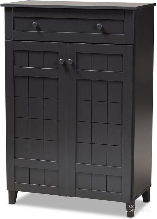 The appearance of Baxton Studio Glidden Modern and Contemporary Dark Grey Finished 5-Shelf Wood Shoe Storage Cabinet with Drawer designed by Baxton Studio in the modern / contemporary interior design. This gray piece of furniture  was selected by 1StopBedrooms from Glidden Collection to add a touch of cosiness and style into your home. Sku: FP-1203-Dark Grey. Material: Wood. Product Type: Shoe Cabinet. Image1