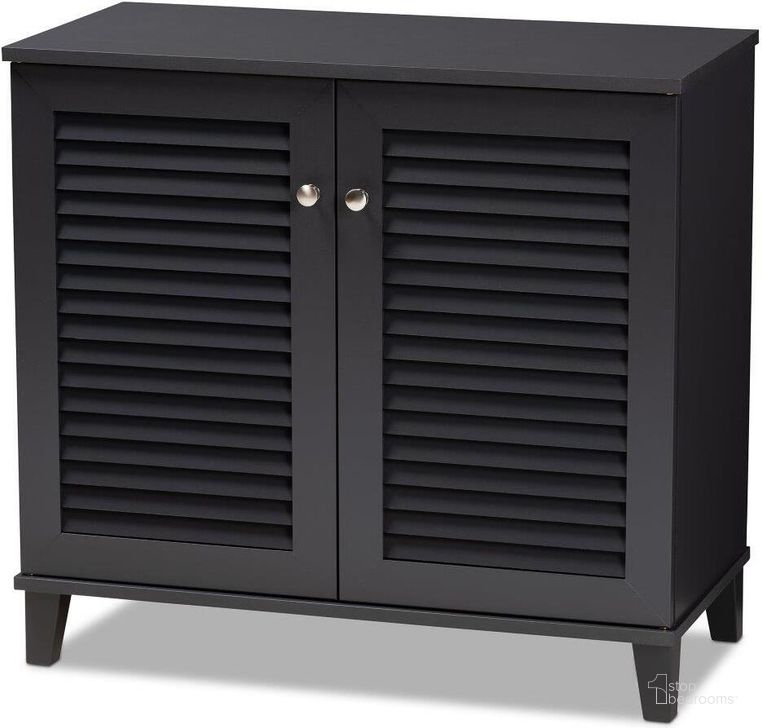 The appearance of Baxton Studio Coolidge Modern and Contemporary Dark Grey Finished 4-Shelf Wood Shoe Storage Cabinet designed by Baxton Studio in the modern / contemporary interior design. This gray piece of furniture  was selected by 1StopBedrooms from Coolidge Collection to add a touch of cosiness and style into your home. Sku: FP-01LV-Dark Grey. Material: Wood. Product Type: Shoe Cabinet. Image1