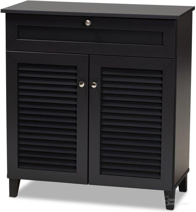 The appearance of Baxton Studio Coolidge Modern and Contemporary Dark Grey Finished 4-Shelf Wood Shoe Storage Cabinet with Drawer designed by Baxton Studio in the modern / contemporary interior design. This gray piece of furniture  was selected by 1StopBedrooms from Coolidge Collection to add a touch of cosiness and style into your home. Sku: FP-02LV-Dark Grey. Material: Wood. Product Type: Shoe Cabinet. Image1
