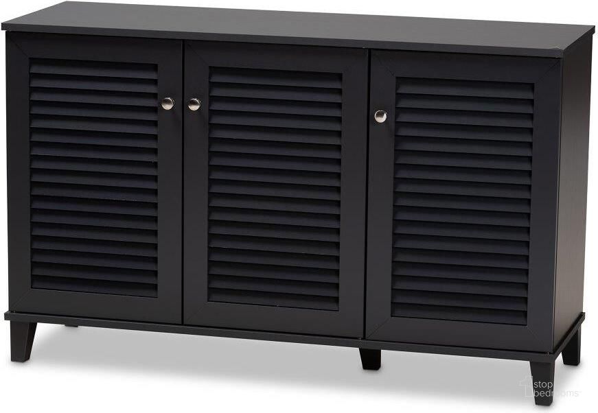 The appearance of Baxton Studio Coolidge Modern and Contemporary Dark Grey Finished 8-Shelf Wood Shoe Storage Cabinet designed by Baxton Studio in the modern / contemporary interior design. This gray piece of furniture  was selected by 1StopBedrooms from Coolidge Collection to add a touch of cosiness and style into your home. Sku: FP-04LV-Dark Grey. Material: Wood. Product Type: Shoe Cabinet. Image1