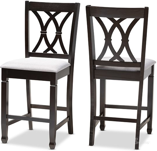 The appearance of Baxton Studio Reneau Modern And Contemporary Gray Fabric Upholstered Espresso Brown Finished Wood Counter Height Pub Chair Set Of 2 designed by Baxton Studio in the modern / contemporary interior design. This gray piece of furniture  was selected by 1StopBedrooms from Reneau Collection to add a touch of cosiness and style into your home. Sku: RH316P-Grey/Dark Brown-PC. Product Type: Counter Height Chair. Material: Rubberwood. Image1