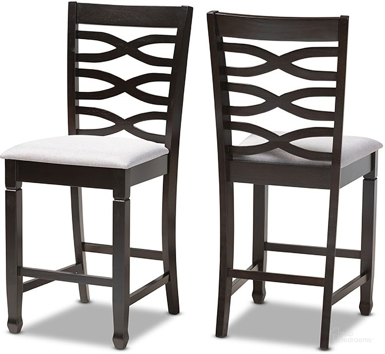 The appearance of Baxton Studio Lanier Modern And Contemporary Gray Fabric Upholstered Espresso Brown Finished Wood Counter Height Pub Chair Set Of 2 designed by Baxton Studio in the modern / contemporary interior design. This gray piece of furniture  was selected by 1StopBedrooms from Lanier Collection to add a touch of cosiness and style into your home. Sku: RH318P-Grey/Dark Brown-PC. Product Type: Counter Height Chair. Material: Rubberwood. Image1