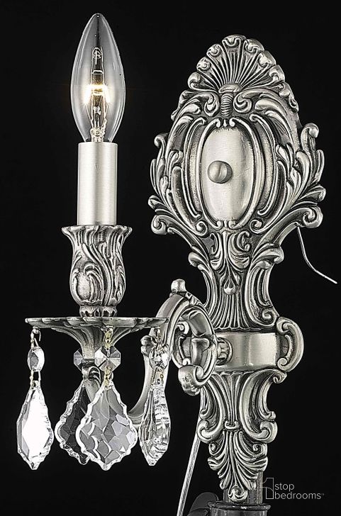 The appearance of Monarch 5 Pewter 1 Light Wall Sconce With Clear Royal Cut Crystal Trim designed by Elegant Lighting in the glam interior design. This silver piece of furniture  was selected by 1StopBedrooms from Monarch Collection to add a touch of cosiness and style into your home. Sku: 9601W5PW/RC. Product Type: Wall Sconce. Material: Crystal.