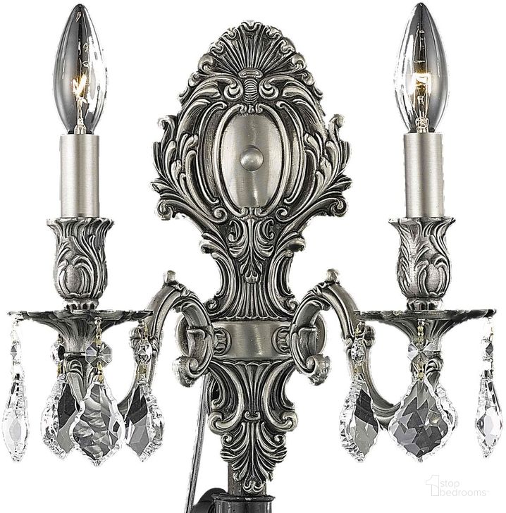 The appearance of Monarch 10 Pewter 2 Light Wall Sconce With Clear Royal Cut Crystal Trim designed by Elegant Lighting in the glam interior design. This silver piece of furniture  was selected by 1StopBedrooms from Monarch Collection to add a touch of cosiness and style into your home. Sku: 9602W10PW/RC. Product Type: Wall Sconce. Material: Crystal.