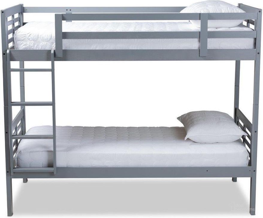 The appearance of Baxton Studio Liam Modern and Contemporary Grey Finished Wood Twin Size Bunk Bed designed by Baxton Studio in the modern / contemporary interior design. This gray piece of furniture  was selected by 1StopBedrooms from Liam Collection to add a touch of cosiness and style into your home. Sku: MG0048-Grey-Twin Bunk Bed. Bed Type: Bunk Bed. Product Type: Bunk Bed. Bed Size: Twin. Material: Rubberwood. Image1