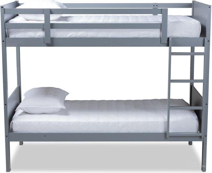 The appearance of Baxton Studio Elsie Modern and Contemporary Grey Finished Wood Twin Size Bunk Bed designed by Baxton Studio in the modern / contemporary interior design. This gray piece of furniture  was selected by 1StopBedrooms from Elsie Collection to add a touch of cosiness and style into your home. Sku: MG0051-Grey-Twin Bunk Bed. Bed Type: Bunk Bed. Product Type: Bunk Bed. Bed Size: Twin. Material: Rubberwood. Image1