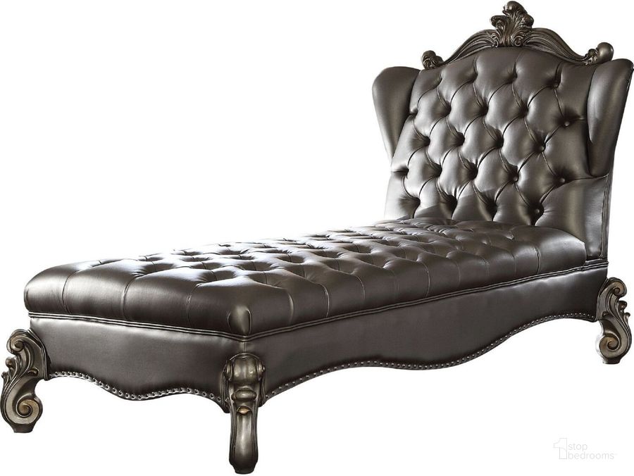 The appearance of Versailles Silver Antique Platinum Chaise Lounge designed by ACME in the transitional interior design. This silver piece of furniture  was selected by 1StopBedrooms from Versailles Collection to add a touch of cosiness and style into your home. Sku: 96825. Product Type: Lounge. Material: Vinyl. Image1