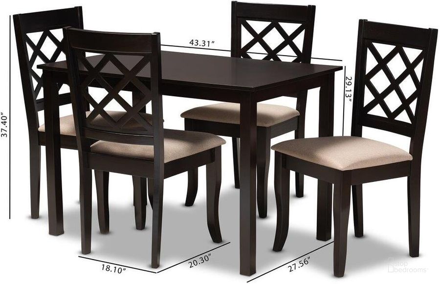 The appearance of Baxton Studio Verner Modern and Contemporary Sand Fabric Upholstered Espresso Brown Finished 5-Piece Wood Dining Set designed by Baxton Studio in the modern / contemporary interior design. This sand piece of furniture  was selected by 1StopBedrooms from Verner Collection to add a touch of cosiness and style into your home. Sku: RH330C-Sand/Dark Brown-5PC Dining Set. Product Type: Dining Room Set. Material: Rubberwood. Image1