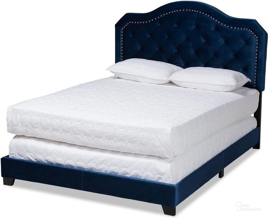 The appearance of Samantha Modern and Contemporary Navy Blue Velvet Fabric Upholstered Queen Size Button Tufted Bed designed by Baxton Studio in the modern / contemporary interior design. This black piece of furniture  was selected by 1StopBedrooms from Samantha Collection to add a touch of cosiness and style into your home. Sku: Samantha-Navy Blue-Queen. Bed Type: Panel Bed. Material: Polyester. Product Type: Panel Bed. Bed Size: Queen. Image1