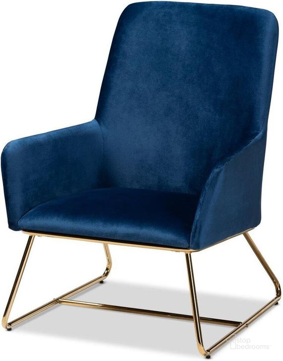 The appearance of Sennet Glam and Luxe Navy Blue Velvet Fabric Upholstered Gold Finished Armchair designed by Baxton Studio in the transitional interior design. This gold piece of furniture  was selected by 1StopBedrooms from Sennet Collection to add a touch of cosiness and style into your home. Sku: SF1802-Navy Blue Velvet/Gold-CC. Material: Polyester. Product Type: Arm Chair. Image1