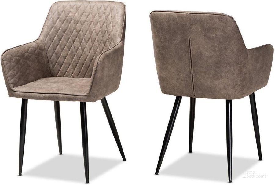 The appearance of Belen Modern and Contemporary Grey and Brown Imitation Leather Upholstered 2-Piece Metal Dining Chair Set designed by Baxton Studio in the modern / contemporary interior design. This black piece of furniture  was selected by 1StopBedrooms from Belen Collection to add a touch of cosiness and style into your home. Sku: DC121-Grey/Black-DC. Material: Polyester. Product Type: Dining Chair. Image1