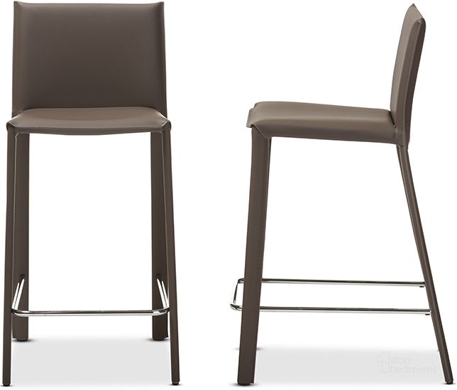 The appearance of Baxton Studio Crawford Modern And Contemporary Taupe Leather Upholstered Counter Height Stool (Set Of 2) designed by Baxton Studio in the modern / contemporary interior design. This taupe piece of furniture  was selected by 1StopBedrooms from Crawford Collection to add a touch of cosiness and style into your home. Sku: ALC-1822A-65-Taupe. Material: Steel. Product Type: Barstool. Image1