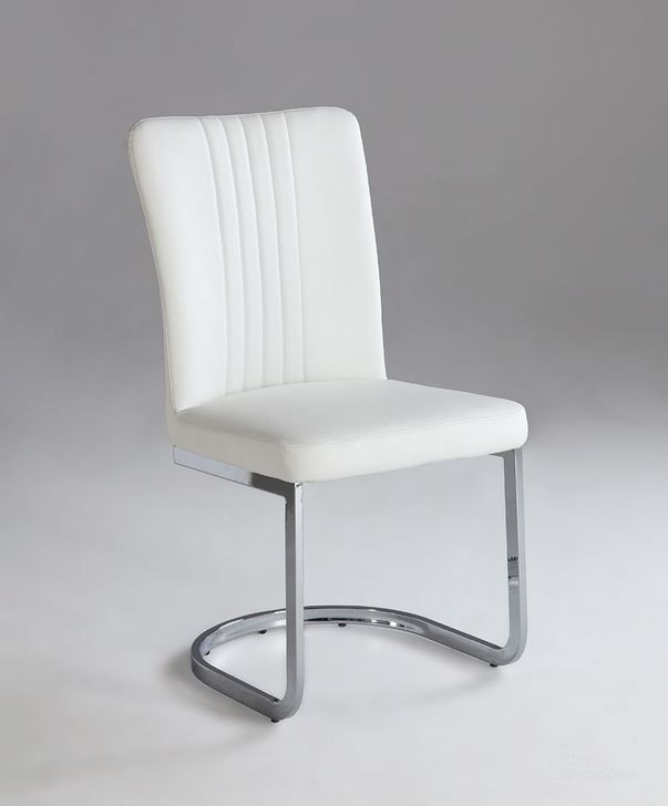 The appearance of Alina Cantilever Side Chair (Set of 4) designed by Chintaly Imports in the modern / contemporary interior design. This white piece of furniture  was selected by 1StopBedrooms from Alina Collection to add a touch of cosiness and style into your home. Sku: ALINA-SC-WHT. Material: Faux Leather. Product Type: Side Chair. Image1