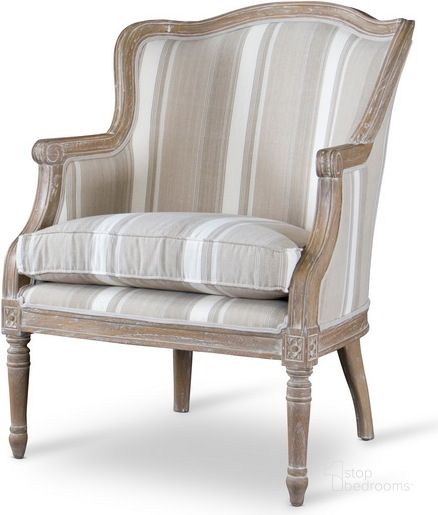 The appearance of Baxton Studio Charlemagne Traditional French Accent Chair-Oak (Brown Stripe) designed by Baxton Studio in the traditional interior design. This beige piece of furniture  was selected by 1StopBedrooms from Charlemagne Collection to add a touch of cosiness and style into your home. Sku: ASS293Mi CG4. Material: Wood. Product Type: Accent Chair. Image1