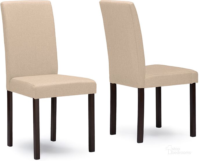 The appearance of Baxton Studio Andrew Contemporary Espresso Wood Beige Fabric Dining Chair (Set Of 4) designed by Baxton Studio in the modern / contemporary interior design. This beige piece of furniture  was selected by 1StopBedrooms from Andrew Collection to add a touch of cosiness and style into your home. Sku: Andrew Dining Chair-Beige Fabric. Material: Fabric. Product Type: Dining Chair. Image1