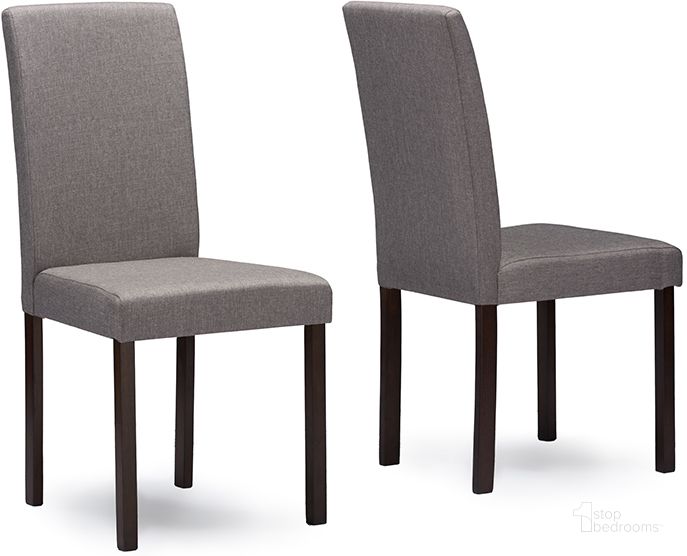 The appearance of Baxton Studio Andrew Contemporary Espresso Wood Grey Fabric Dining Chair (Set Of 4) designed by Baxton Studio in the modern / contemporary interior design. This grey piece of furniture  was selected by 1StopBedrooms from Andrew Collection to add a touch of cosiness and style into your home. Sku: Andrew Dining Chair-Grey Fabric. Material: Fabric. Product Type: Dining Chair. Image1