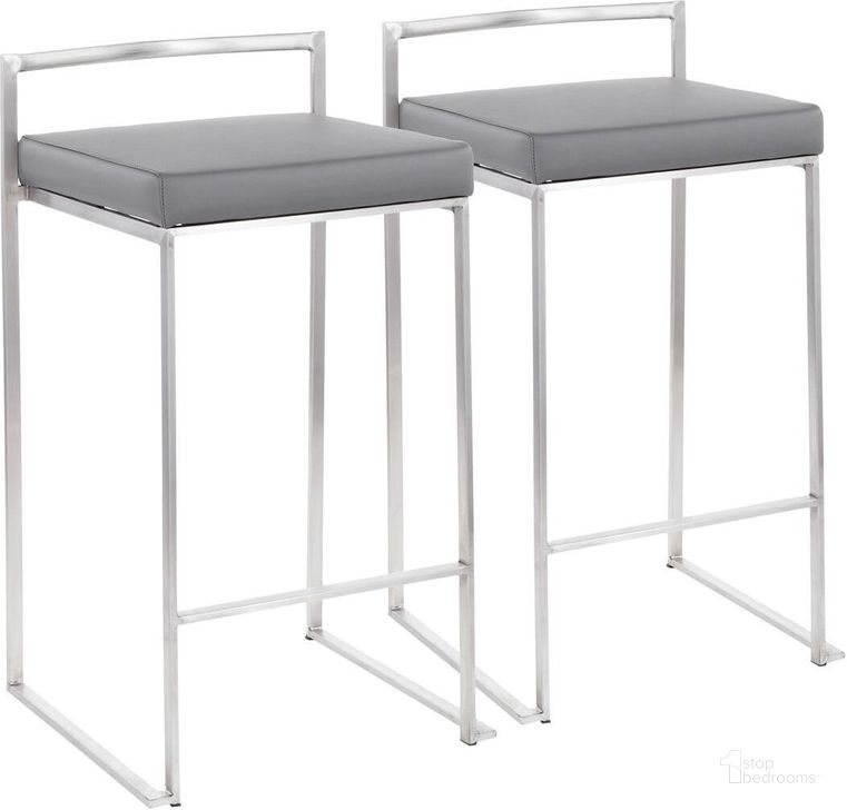 The appearance of Fuji Gray Stacker Counter Stool Set Of 2 designed by Lumisource in the modern / contemporary interior design. This gray piece of furniture  was selected by 1StopBedrooms from Fuji Collection to add a touch of cosiness and style into your home. Sku: B26-FUJI GY2. Product Type: Barstool. Material: Stainless Steel. Image1