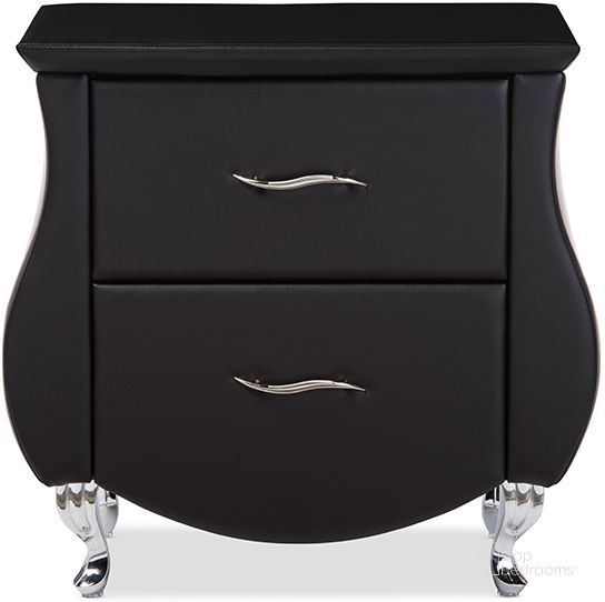 The appearance of Baxton Studio Erin Modern And Contemporary Black Faux Leather Upholstered Nightstand designed by Baxton Studio in the modern / contemporary interior design. This black piece of furniture  was selected by 1StopBedrooms from Erin Collection to add a touch of cosiness and style into your home. Sku: BBT3116-Black-NS. Product Type: Nightstand. Material: Plywood. Image1