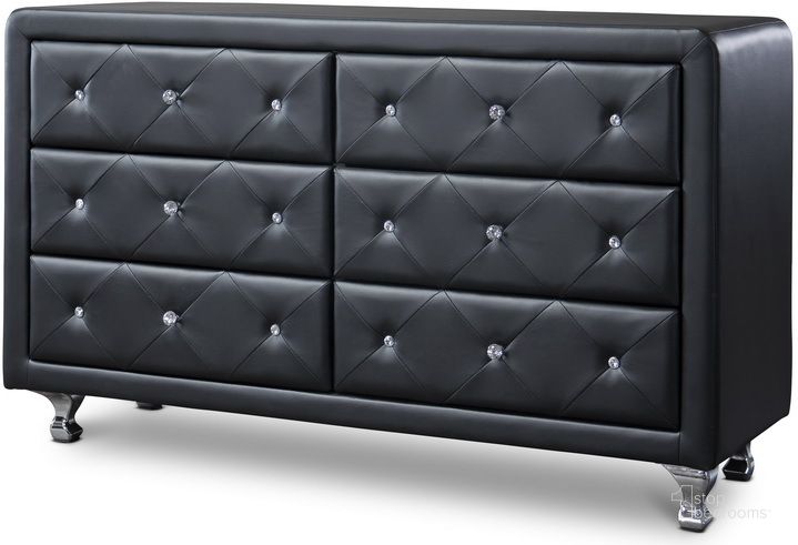 The appearance of Baxton Studio Luminescence Black Faux Leather Upholstered Dresser designed by Baxton Studio in the modern / contemporary interior design. This black piece of furniture  was selected by 1StopBedrooms from Luminescence Collection to add a touch of cosiness and style into your home. Sku: BBT2030-Dresser-Black. Product Type: Dresser. Material: MDF. Image1
