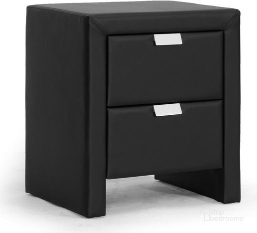 The appearance of Baxton Studio Frey Black Upholstered Modern Nightstand designed by Baxton Studio in the modern / contemporary interior design. This black piece of furniture  was selected by 1StopBedrooms from Frey Collection to add a touch of cosiness and style into your home. Sku: BBT3089-Black-NS. Material: Wood. Product Type: Nightstand. Image1