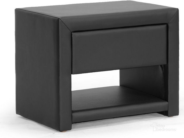 The appearance of Baxton Studio Massey Black Upholstered Modern Nightstand designed by Baxton Studio in the modern / contemporary interior design. This black piece of furniture  was selected by 1StopBedrooms from Massey Collection to add a touch of cosiness and style into your home. Sku: BBT3092-Black-NS. Material: Wood. Product Type: Nightstand. Image1